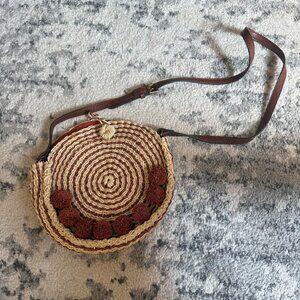 Fossil Faye Baked Clay Round Straw Boho Crossbody